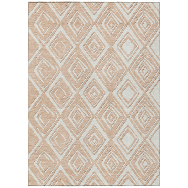 3' X 5' Peach And Ivory Geometric Washable Indoor Outdoor Area Rug