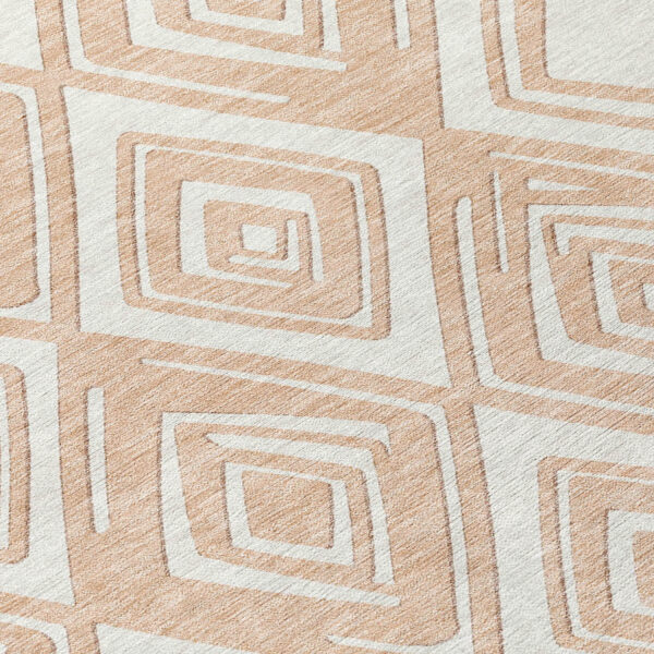 3' X 5' Peach And Ivory Geometric Washable Indoor Outdoor Area Rug