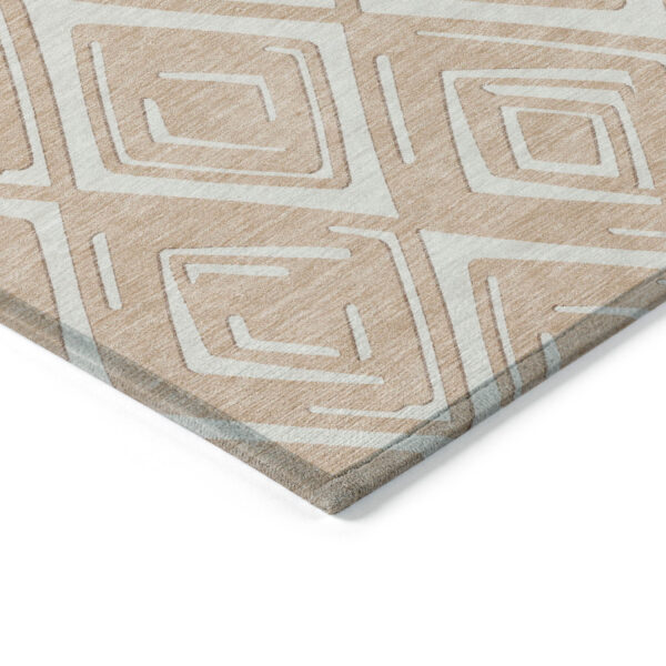 3' X 5' Peach And Ivory Geometric Washable Indoor Outdoor Area Rug