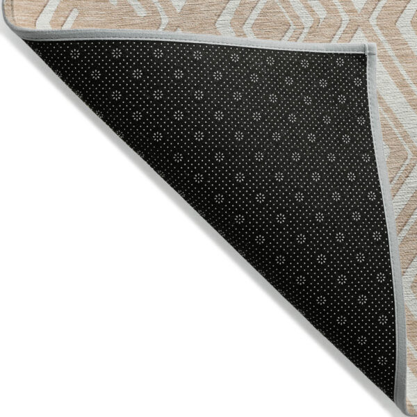 3' X 5' Peach And Ivory Geometric Washable Indoor Outdoor Area Rug