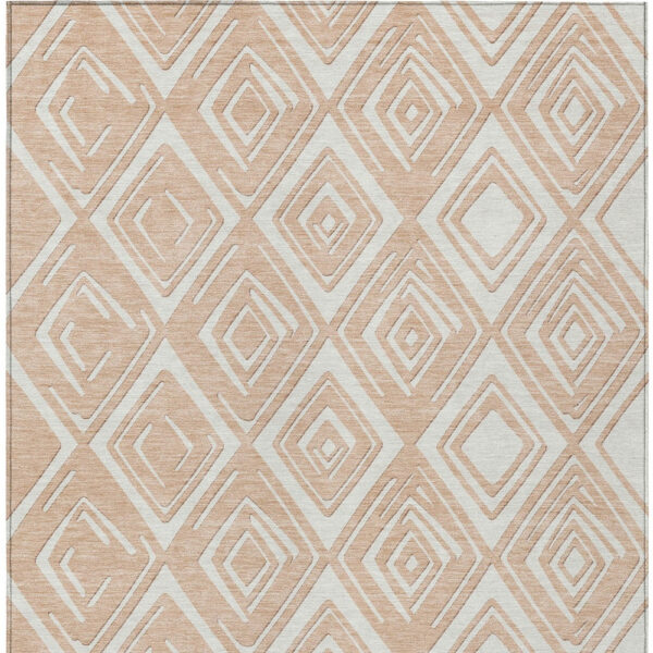 3' X 5' Peach And Ivory Geometric Washable Indoor Outdoor Area Rug