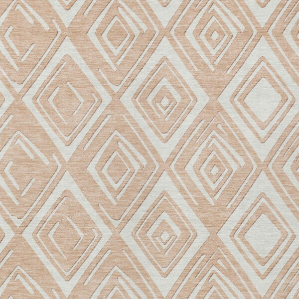 3' X 5' Peach And Ivory Geometric Washable Indoor Outdoor Area Rug