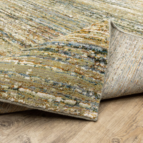2' X 3' Gold Grey Tan Blue Green And Brown Abstract Power Loom Stain Resistant Area Rug