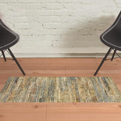2' X 3' Gold Grey Tan Blue Green And Brown Abstract Power Loom Stain Resistant Area Rug