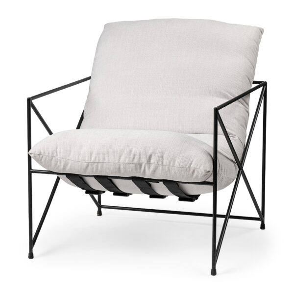 30" Cream and Black Fabric Lounge Chair