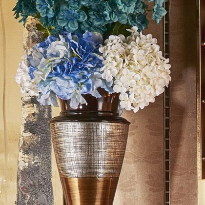 18" Black Silver and Gold Polyresin Urn Vase