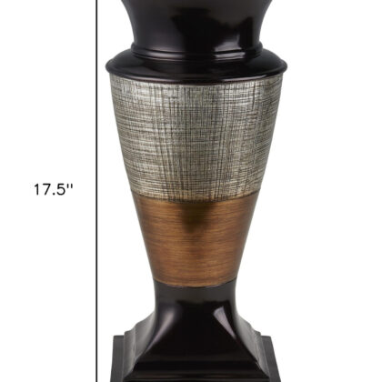 18" Black Silver and Gold Polyresin Urn Vase