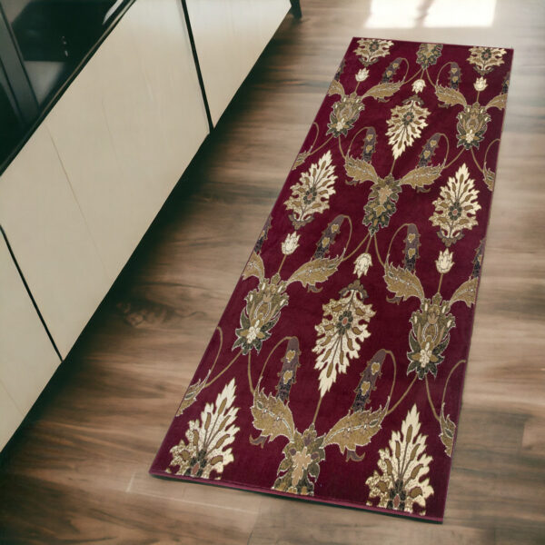 8' Red and Ivory Floral Runner Rug