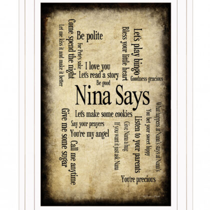 Nina Says 1 White Framed Print Wall Art