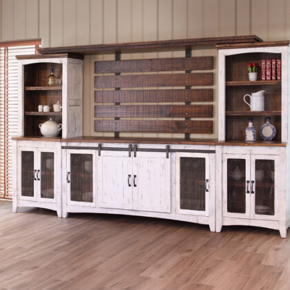 68" White Solid Wood Cabinet Enclosed Storage Distressed TV Stand