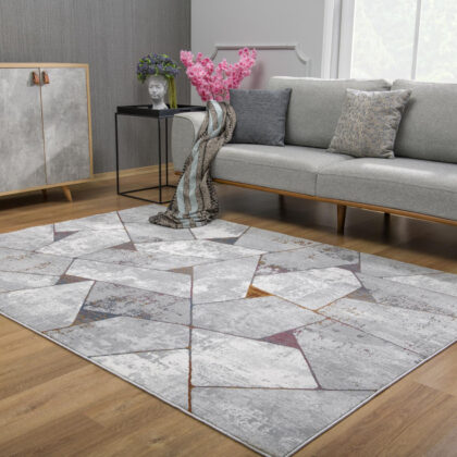 5' X 8' Grey Geometric Area Rug
