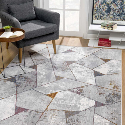 5' X 8' Grey Geometric Area Rug