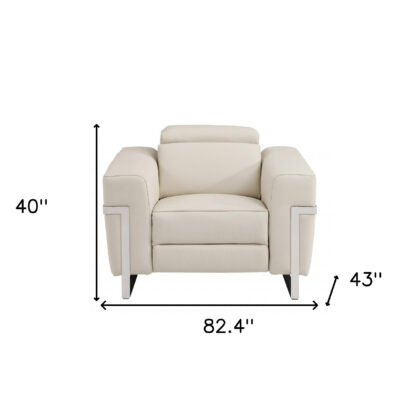 Three Piece Indoor Beige Italian Leather Six Person Seating Set