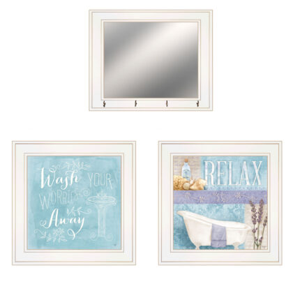 Set Of Three Wash 3 White Framed Print Wall Art