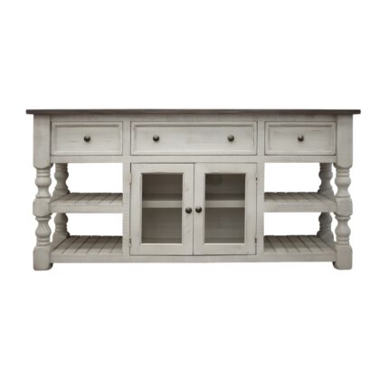 70" Ivory Solid Wood Open shelving Distressed TV Stand
