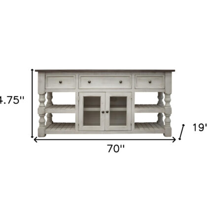 70" Ivory Solid Wood Open shelving Distressed TV Stand