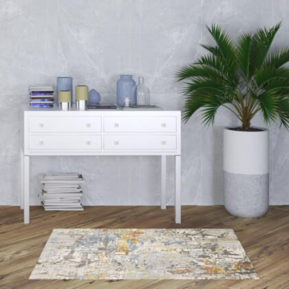 3' X 5' Grey Blue Beige Gold And Rust Abstract Power Loom Stain Resistant Area Rug