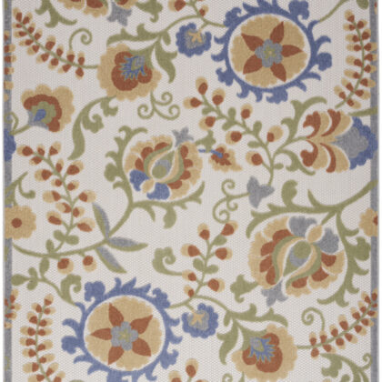 5' X 7' Ivory and Blue Indoor Outdoor Area Rug