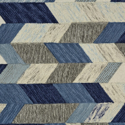 8' Blue Ivory And Gray Round Wool Geometric Tufted Handmade Area Rug
