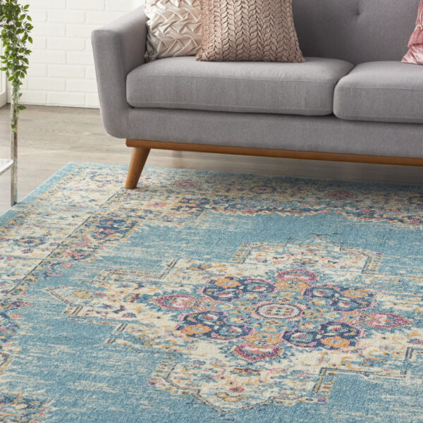 9' x 12' Light Blue Floral Power Loom Area Rug