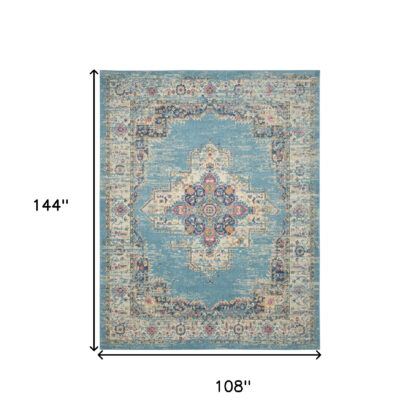 9' x 12' Light Blue Floral Power Loom Area Rug