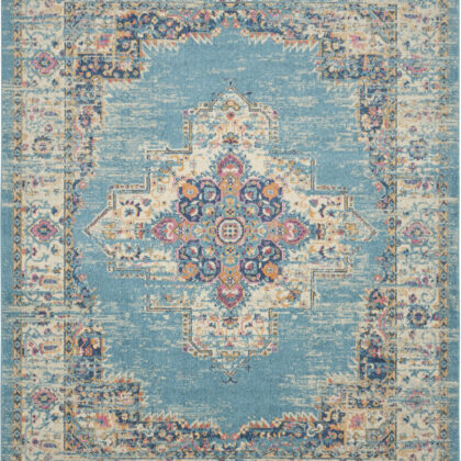 9' x 12' Light Blue Floral Power Loom Area Rug
