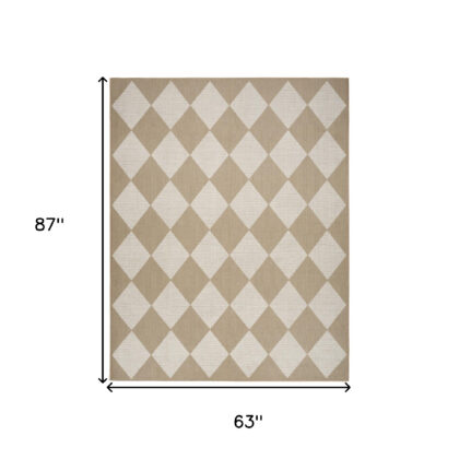 5' x 7' Natural and Ivory Geometric Power Loom Washable Non Skid Area Rug