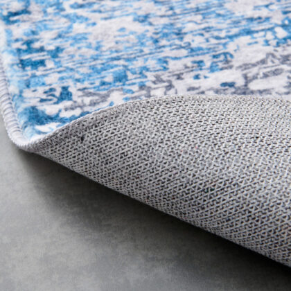 3' X 5' Gray and Blue Abstract Shag Printed Washable Non Skid Area Rug