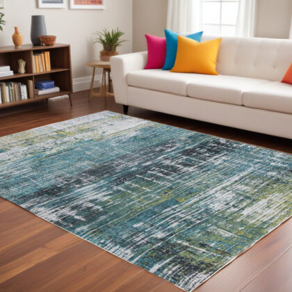 8' x 11' Blue and Green Abstract Non Skid Area Rug