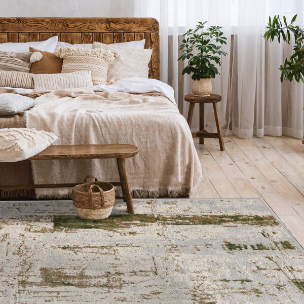 5' X 7' Green Abstract Dhurrie Area Rug