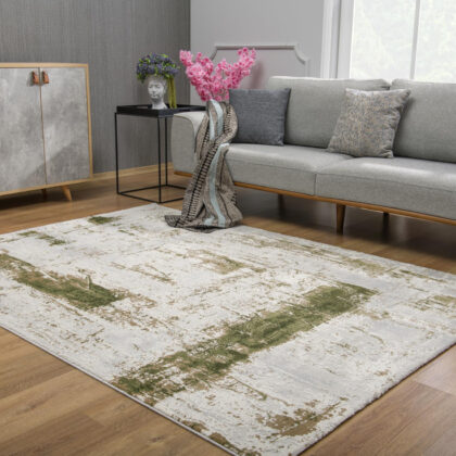 5' X 7' Green Abstract Dhurrie Area Rug