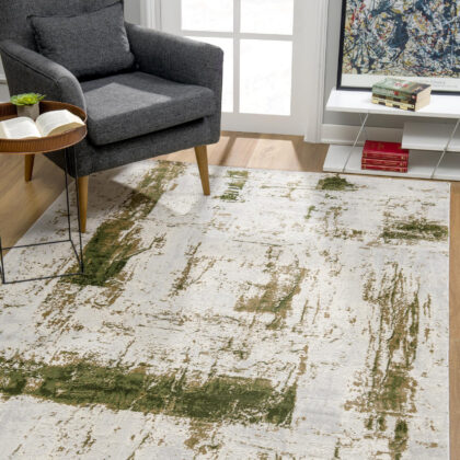 5' X 7' Green Abstract Dhurrie Area Rug