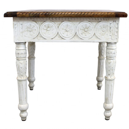 24" Ivory And Brown Distressed Solid Wood Square End Table