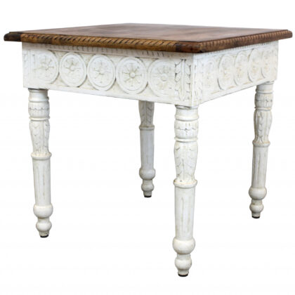 24" Ivory And Brown Distressed Solid Wood Square End Table