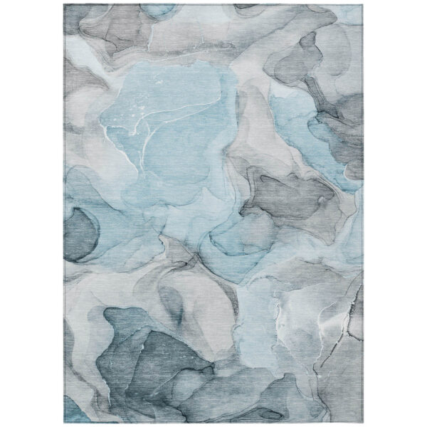 9' X 12' Teal Abstract Washable Non Skid Indoor Outdoor Area Rug