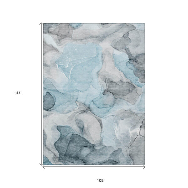 9' X 12' Teal Abstract Washable Non Skid Indoor Outdoor Area Rug