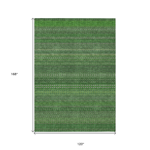 10' X 14' Fern Green Striped Washable Non Skid Indoor Outdoor Area Rug