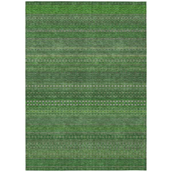 10' X 14' Fern Green Striped Washable Non Skid Indoor Outdoor Area Rug