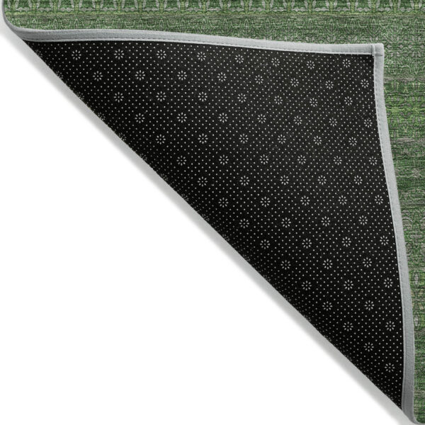 10' X 14' Fern Green Striped Washable Non Skid Indoor Outdoor Area Rug