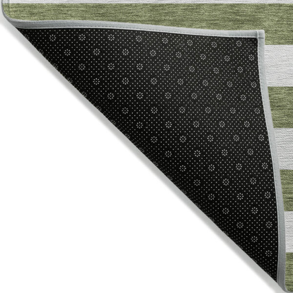 2' X 3' Olive Green Striped Washable Non Skid Indoor Outdoor Area Rug