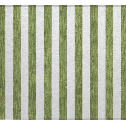 2' X 3' Olive Green Striped Washable Non Skid Indoor Outdoor Area Rug
