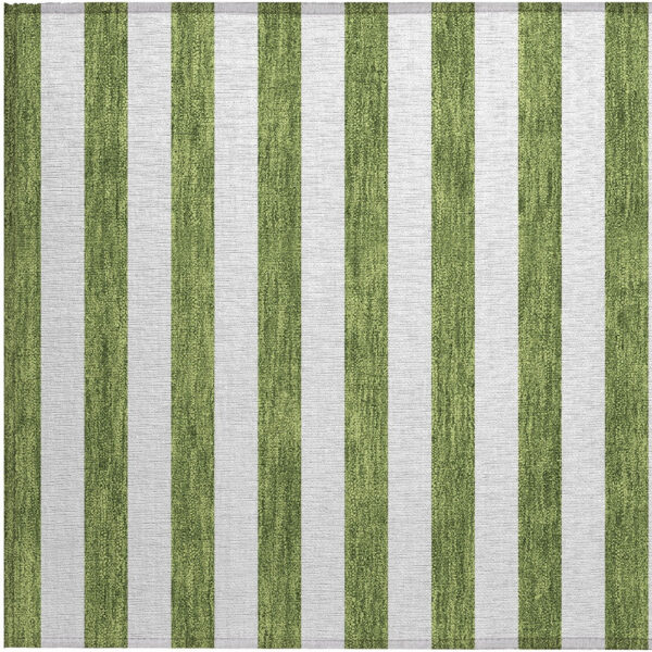 2' X 3' Olive Green Striped Washable Non Skid Indoor Outdoor Area Rug
