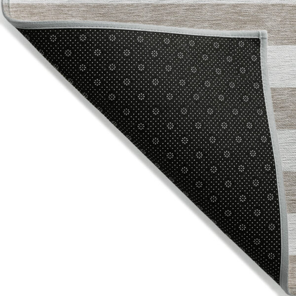 3' X 5' Taupe and White Striped Washable Indoor Outdoor Area Rug