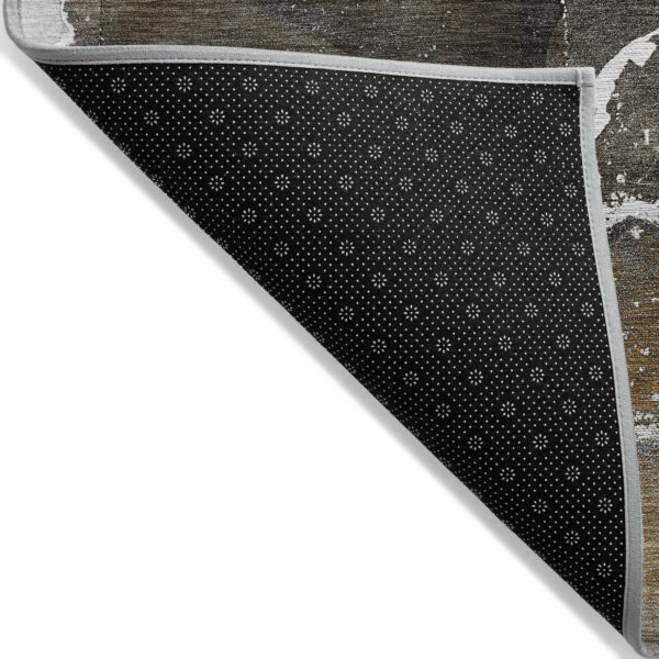 8' Runner Brown and Gray Abstract Washable Non Skid Indoor Outdoor Runner Rug