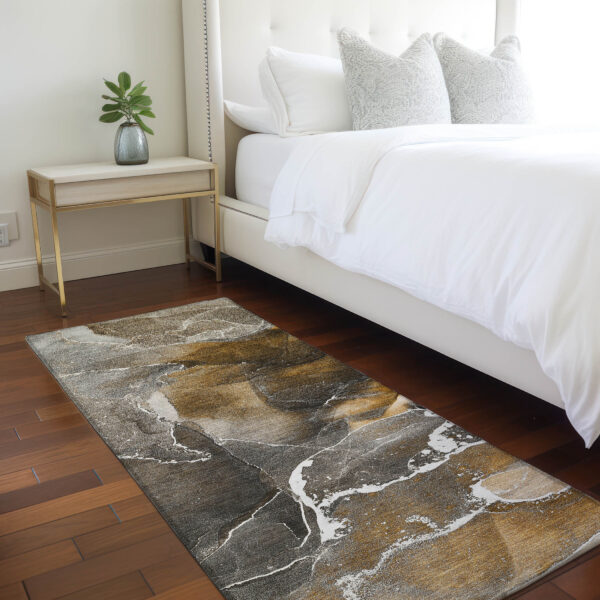 8' Runner Brown and Gray Abstract Washable Non Skid Indoor Outdoor Runner Rug