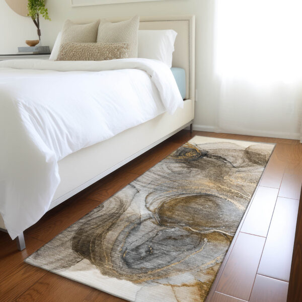 8' Runner Brown Abstract Washable Non Skid Indoor Outdoor Runner Rug