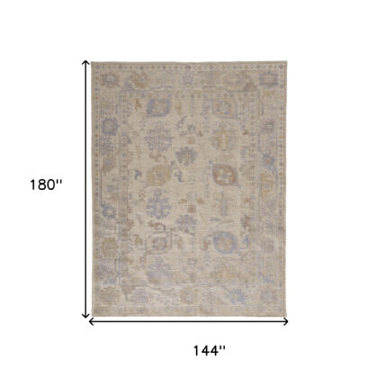 12' X 15' Beige and Blue Medallion Distressed Indoor Outdoor Area Rug