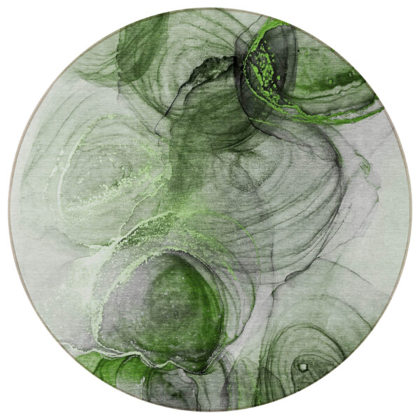 8' Round Olive Green Round Abstract Washable Non Skid Indoor Outdoor Area Rug