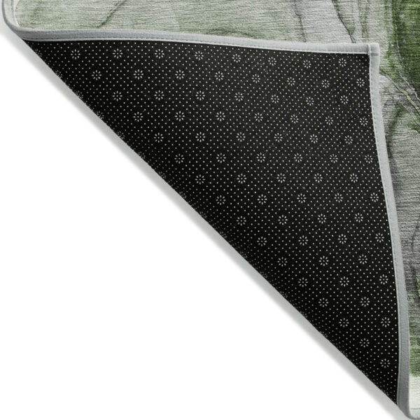 8' Round Olive Green Round Abstract Washable Non Skid Indoor Outdoor Area Rug