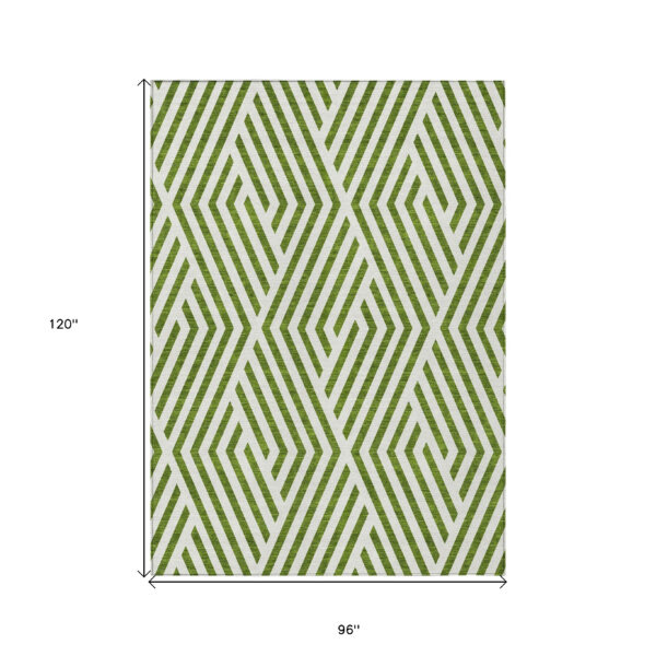 8' X 10' Lime Green and White Geometric Washable Non Skid Indoor Outdoor Area Rug